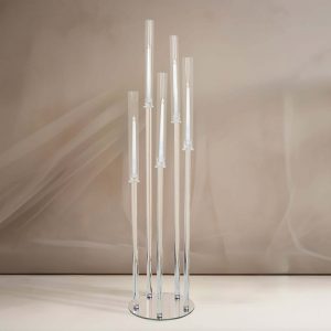 5-Arm Crystal Cluster Taper Candelabra with Round Mirror Base 51" Clear - Stylish Candle Holder Table Centerpiece for Votive & Pillar Candles